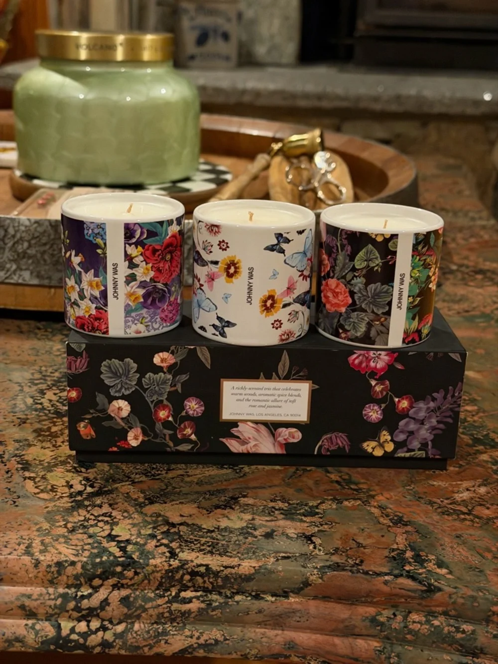 JOHNNY WAS FINE SET OF 3 VOTIVE CANDLES Love 87, Malibu Rose, and Desert Night